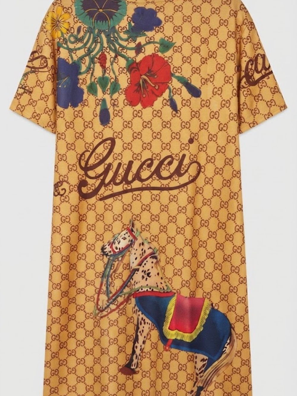 Brand New ! Yellow Monogram Tee Dress with Floral & Horse Print